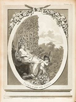 <b class=qtipBold><figcaption>Flora at play with Cupid</figcaption></b><br>Flora at play with Cupid. Engraving by S. Alkin, from Erasmus Darwin, The Botanic Garden: a poem in two parts. Frontispiece for Vol.2. Date: 1791-94<br><em>© The John Innes Centre/The John Innes Foundation/Mary Evans</em> Flora at play with Cupid