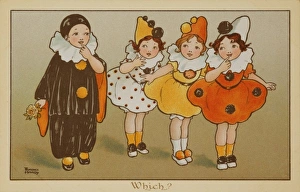 <b class=qtipBold><figcaption>Which by Florence Hardy</figcaption></b><br>A little boy dressed in a Pierrot costume has trouble choosing between three little girls all wearing similiar fetching clown outfits.<br><em>© Mary Evans/Peter & Dawn Cope Collection</em> Which by Florence Hardy