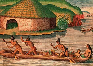The Florida. 16th century. Timucua Indian village. Food tran The Florida. 16th century. Timucua Indian village. Food tran
