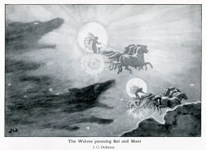 Norse Mythology Prints: The Print of Skoll and Hati Pursuing Sol and Mani