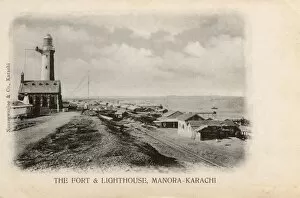Fort and Lighthouse, Manora Point, Karachi, British India