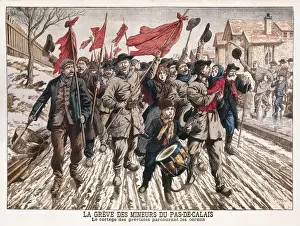 19th Century French Print: Miners' Strike in Pas-de-Calais
