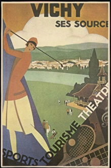 <b class=qtipBold><figcaption>France/Vichy/Golf 1925</figcaption></b><br>A female golfer is used to advertise the attractions of Vichy in France.<br><em>© Mary Evans Picture Library</em> France/Vichy/Golf 1925