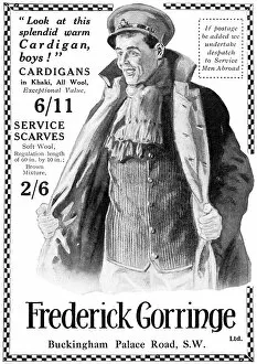 Scarf Gallery: Frederick Gorringe advert - cardigans for soldiers, WWI