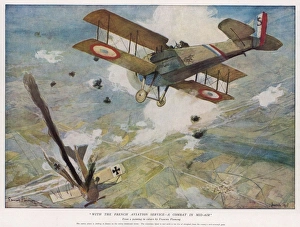 <b class=qtipBold><figcaption>French Aviation Service</figcaption></b><br>With the French Aviation Service - A Mid Air Compbat, showing a dogfight between French and German planes<br><em>© Illustrated London News Ltd/Mary Evans</em> French Aviation Service