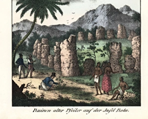French explorers at ancient Chamorro stone French explorers at ancient Chamorro stone