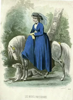 Veil Gallery: French fashion plate, lady sidesaddle on horse