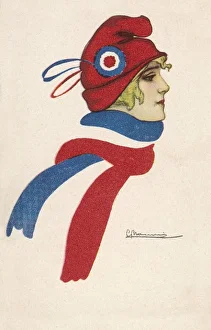 <b class=qtipBold><figcaption>French Flag-Scarf</figcaption></b><br>A young, blonde patriotic Frenchwoman dons a red revolutionary style cap with tricolour rosette & tricolour striped scarf.<br><em>© Mary Evans Picture Library</em> French Flag-Scarf