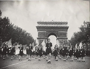 French Girl Guides on parade, St Georges Day, Paris French Girl Guides on parade, St Georges Day, Paris