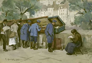 French soldiers and Bouquinistes along the Seine, WW1 French soldiers and Bouquinistes along the Seine, WW1