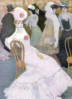 <b class=qtipBold><figcaption>Frilly Pink Frock 1906</figcaption></b><br>A fashionable Parisian in a pink gown with a translucent yoke & floral corsage & a flowing skirt, fitted at the hips & cascading to a pleated flounce with embroidered roses<br><em>© Mary Evans Picture Library</em> Frilly Pink Frock 1906