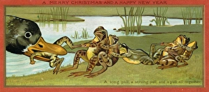 Frog rescue on a Christmas and New Year card Frog rescue on a Christmas and New Year card