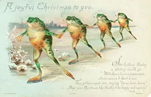 Funny Gallery: Four frogs ice skating on a Christmas card