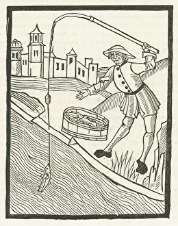 Fifteenth Century Angler Makes a Catch Print