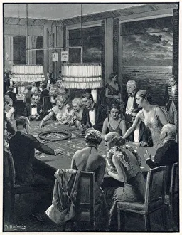 Gambling taking place on a terrace on a summers evening in Monte Carlo. Date: 1934 Gambling taking place on a terrace on a summers evening in Monte Carlo. Date: 1934