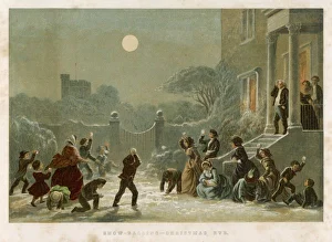 <b class=qtipBold><figcaption>Game/Winter/Snowballing</figcaption></b><br>Everyone joins in a moonlit snowball battle on Christmas Eve, in the garden of a big house<br><em>© Mary Evans Picture Library</em> Game/Winter/Snowballing