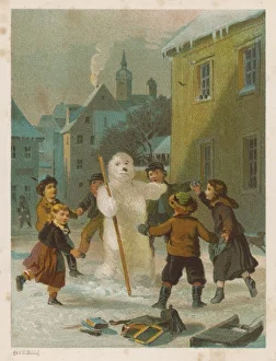 <b class=qtipBold><figcaption>Game/Winter/Snowman 1870</figcaption></b><br>A group of happy children dance around the snowman they have made<br><em>© Mary Evans Picture Library</em> Game/Winter/Snowman 1870