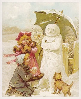 <b class=qtipBold><figcaption>Game/Winter/Snowman 1890</figcaption></b><br>Two children (and their dog) thoughtfully provide their snowman with a parasol to stop the sun melting him<br><em>© Mary Evans Picture Library</em> Game/Winter/Snowman 1890