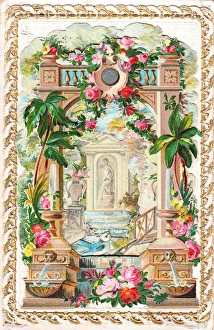 Garden scene with flowers on a greetings card Garden scene with flowers on a greetings card