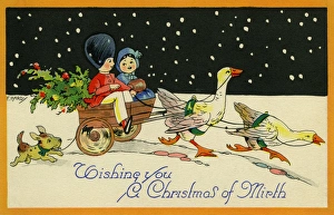 Geese with a handcart Geese with a handcart
