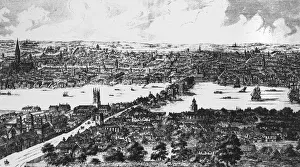General aerial view of Old London Bridge, London General aerial view of Old London Bridge, London