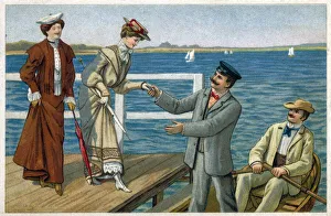 Aids Gallery: Gentleman assists a lady to board a small rowing boat
