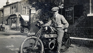 Gentleman on his circa 1918 Douglas motorcycle Gentleman on his circa 1918 Douglas motorcycle