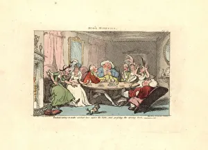Gentleman trying to play footsie with a beauty at the table Gentleman trying to play footsie with a beauty at the table