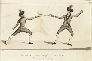 Gentlemen fencers lunging and parrying, 18th century Gentlemen fencers lunging and parrying, 18th century