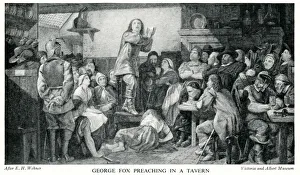 George Fox, Quaker, preaching in a tavern George Fox, Quaker, preaching in a tavern
