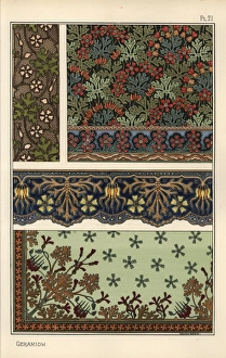 Geranium motif in wallpaper, border and fabric patterns Geranium motif in wallpaper, border and fabric patterns