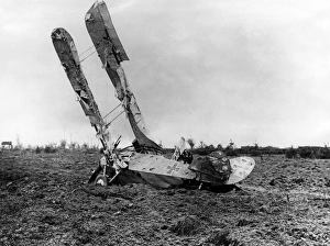 German DFW CV biplane crashed in a field, WW1 German DFW CV biplane crashed in a field, WW1