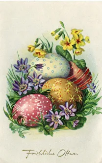 German Easter postcard with eggs and flowers German Easter postcard with eggs and flowers