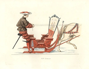 German man competing in a sleigh race, 16th century German man competing in a sleigh race, 16th century