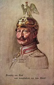 Epaulettes Gallery: German propaganda postcard, Kaiser in helmet, WW1