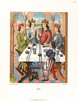 A German royal couple sits at a table, 1492 A German royal couple sits at a table, 1492