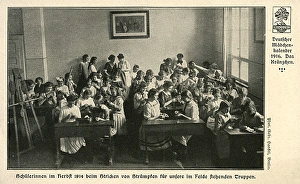 German school girls knitting socks for soldiers, WW1 German school girls knitting socks for soldiers, WW1
