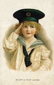 Germany - Our Submarine Boy - Patriotic postcard, end of WW1 era. Date: 1918 Germany - Our Submarine Boy - Patriotic postcard, end of WW1 era. Date: 1918