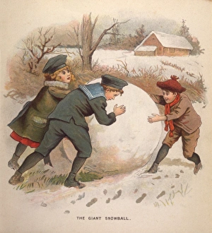 <b class=qtipBold><figcaption>Giant Snowball C1880</figcaption></b><br>Two boys and a girl roll a giant snowball<br><em>© Mary Evans Picture Library</em> Giant Snowball C1880