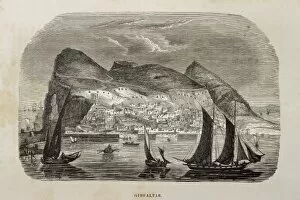 Gibraltar (1844). Rock, city and harbour. Etching
