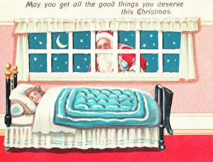 Pull Gallery: Girl asleep in bed on a Christmas card