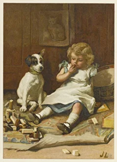 <b class=qtipBold><figcaption>Girl with Dog / J Lawson</figcaption></b><br>A little girl plays with her building blocks which tumble to the floor, proving that construction should be left to the boys.<br><em>© Mary Evans Picture Library</em> Girl with Dog / J Lawson