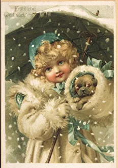 <b class=qtipBold><figcaption>Girl with Dog in Snow</figcaption></b><br>A sweet little girl wrapped up against the snowy weather keeps her little dog warm in her muff.<br><em>© Mary Evans Picture Library</em> Girl with Dog in Snow