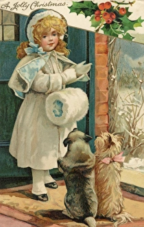 <b class=qtipBold><figcaption>Girl and Dogs</figcaption></b><br>Two dogs prepare to accompany their young mistress on a fun- filled walk in the snow<br><em>© Mary Evans Picture Library</em> Girl and Dogs