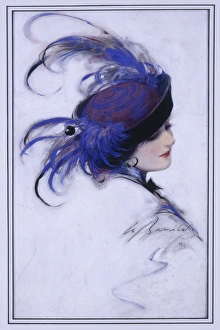 Girl in an exotic Blue Feathered Hat Girl in an exotic Blue Feathered Hat