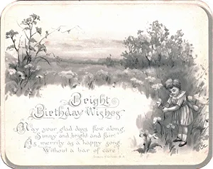 Girl in a field of flowers on a sepia birthday card Girl in a field of flowers on a sepia birthday card