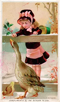 Bucket Gallery: Girl and goose on a Christmas card