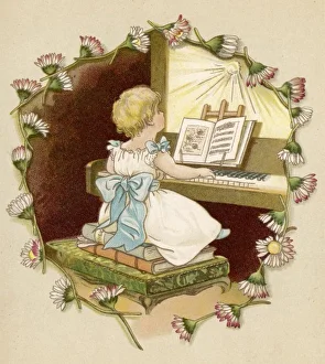 <b class=qtipBold><figcaption>Girl at Keyboard 1886</figcaption></b><br>A small girl playing at the keyboard.<br><em>© Mary Evans Picture Library</em> Girl at Keyboard 1886