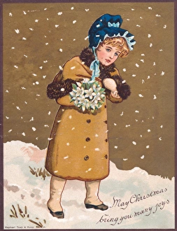 Girl in the snow on a Christmas card Girl in the snow on a Christmas card