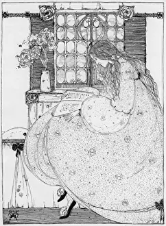 Girl at a Window Reading Print, circa 1905